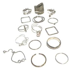 Whole set of Sterling silver rings - lot of 15 - assorted sizes